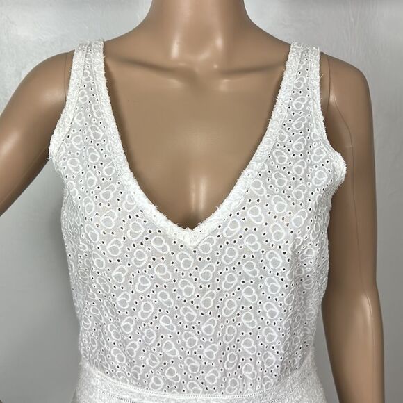 Maje White Cotton Sleeveless Eyelet Tiered Mini Dress Size L - Picture 2 of 12